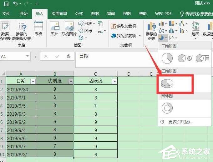 WPS怎么將Excel表格數據轉成三維立體餅圖？