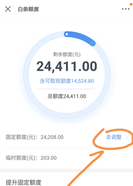 京東金融APP調(diào)整白條固定額度操作過(guò)程