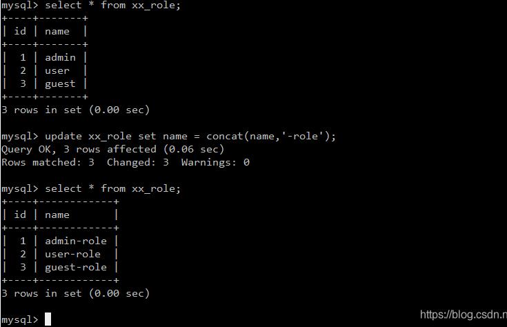 mysql修改記錄時(shí)update操作 字段=字段+字符串