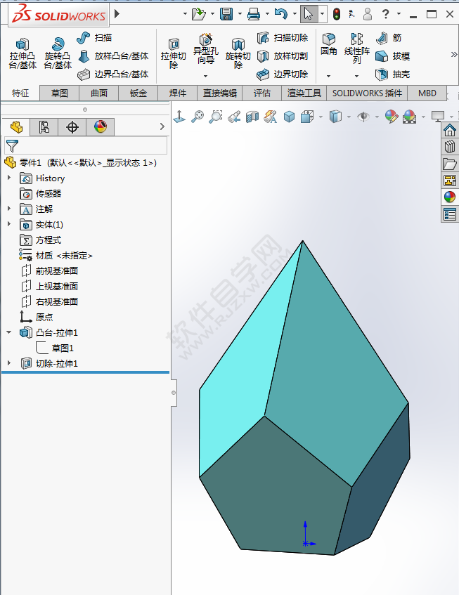 SolidWorks做一個(gè)簡(jiǎn)單的拉伸、切除練習(xí)